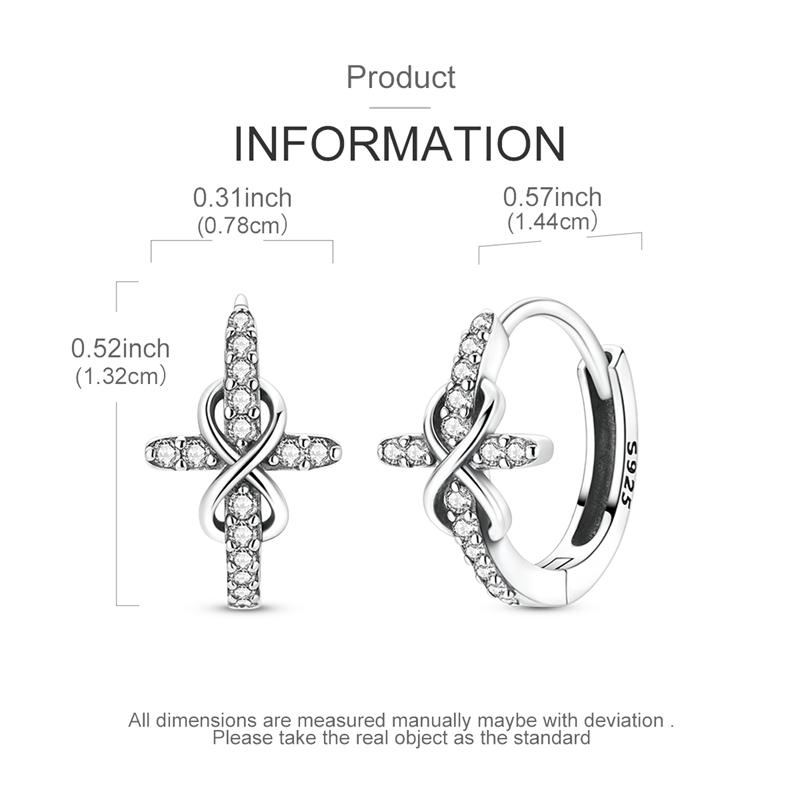 Real 925 Sterling Silver Infinite Cross Hoop Earrings For Women Wedding Zircon Hoop Earrings Jewelry Gift