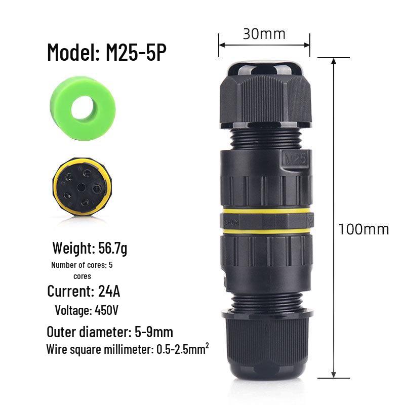 M25 Waterproof LED Lighting Connector, Outdoor Screw Lock Wire, IP68 Rated.