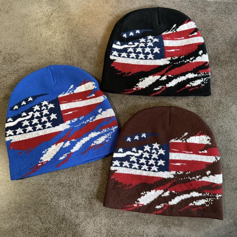 American Trend Winter Flag Knit Beanie Men Women Warm Hip Hop Streetwear