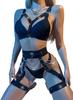 Sexy Lingerie Set For Women With Garter Belt 5 Pieces Strappy Bra and Panty Set Adjustable With Chain