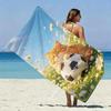 Cute Orange Cat Soccer Daisy Beach Towel Patterned Sunscreen And Windproof Suitable For Swimming Pool Camping Travel