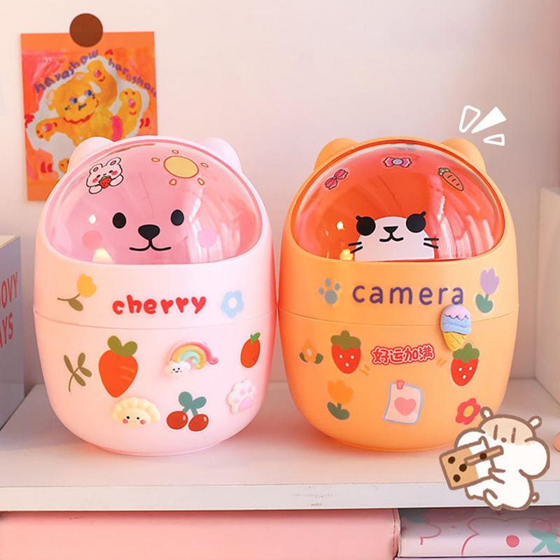 Niedlicher Kreativer Heim-Desktop mit Deckel Mülleimer Klein Mini Kawaii Schlafzimmer Schreibtisch Aufbewahrungsbox Stifthalter Gib einen Aufkleber