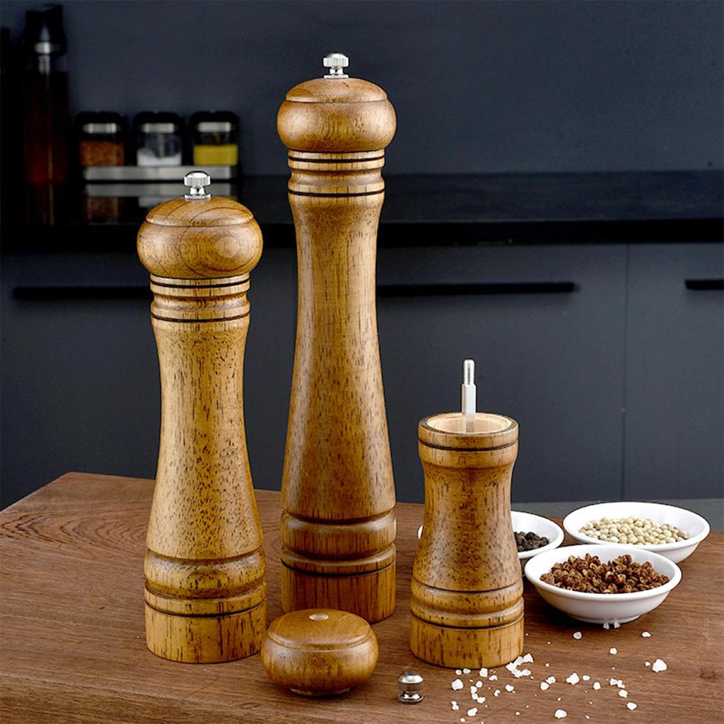 Wooden Pepper Mill Set of 2 with Base, Premium Ceramic Grinder Core, Adjustable Coarseness for Salt & Spices, Kitchen Tool