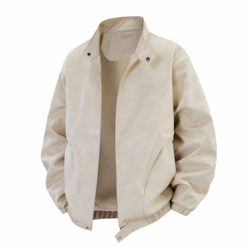 Design-Focused Niche Stand-Collar Leather Jacket for Men and Women, Trendy Brand Autumn and Winter Couple's Jacket, Biker Jacket, American-Style Coat