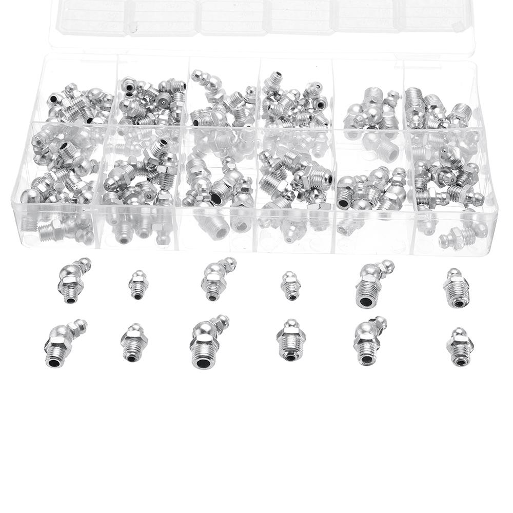 130Pcs Hydraulic Grease Nipples Galvanized Metal Grease Nipple Fitting Assortment Kits Fitting Metric Imperial BSP UNF