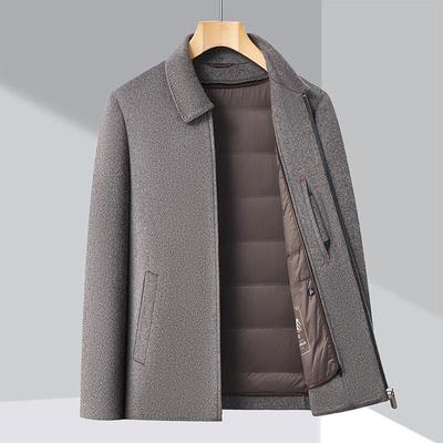 Herren Winter Wollmantel mit abnehmbarem Daunenfutter - Verdickt, Doppelseitig, Kurz, Reverskragen Stil für Männer mittleren Alters