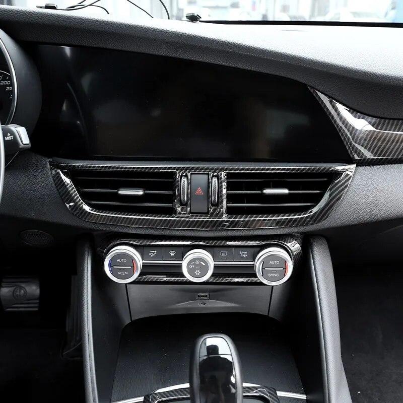 For Alfa Romeo Giulia Stelvio 2017 2018   ABS Carbon Fiber Car Interior Center Console Air Conditioning Vent Frame Trim