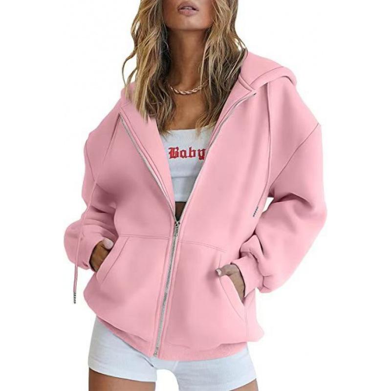 Felpa con zip metallica unisex transfrontaliera - Colore tinta unita, Giacca Autunno/Inverno