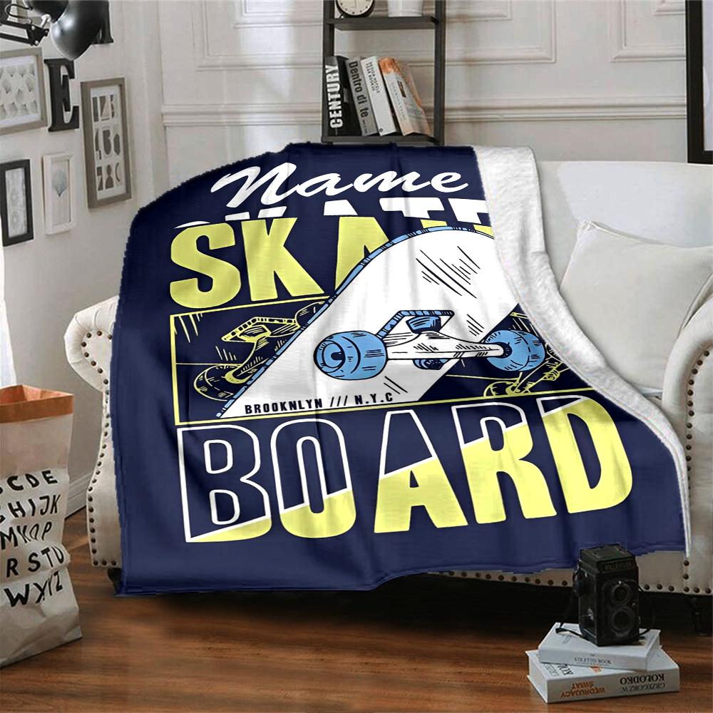 Custom Name skateboard Theme Printed Blanket - Perfect for Couch, Bed, Travel & Outdoor Use | Machine Washable, Cozy & Durable.