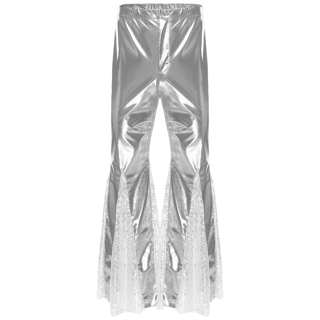 S-3XL Men's 70s Disco Pants Shiny Metallic Sequins, Hippie Vintage Bell Bottoms Flared Pants for Dance Party & Nightclub
