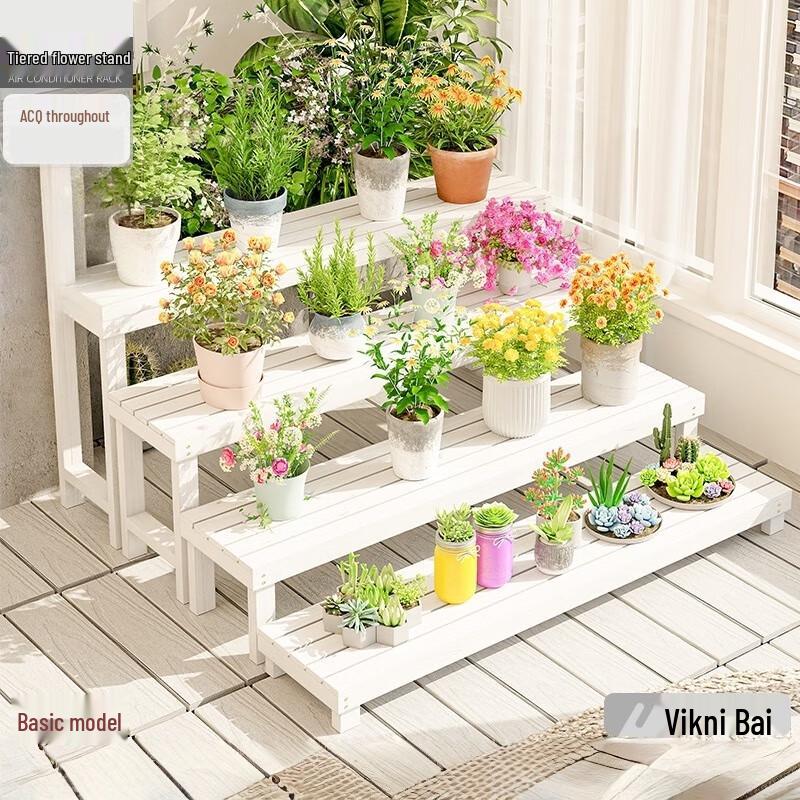 

Многоярусная подставка для цветов в виде лестницы из массива дерева