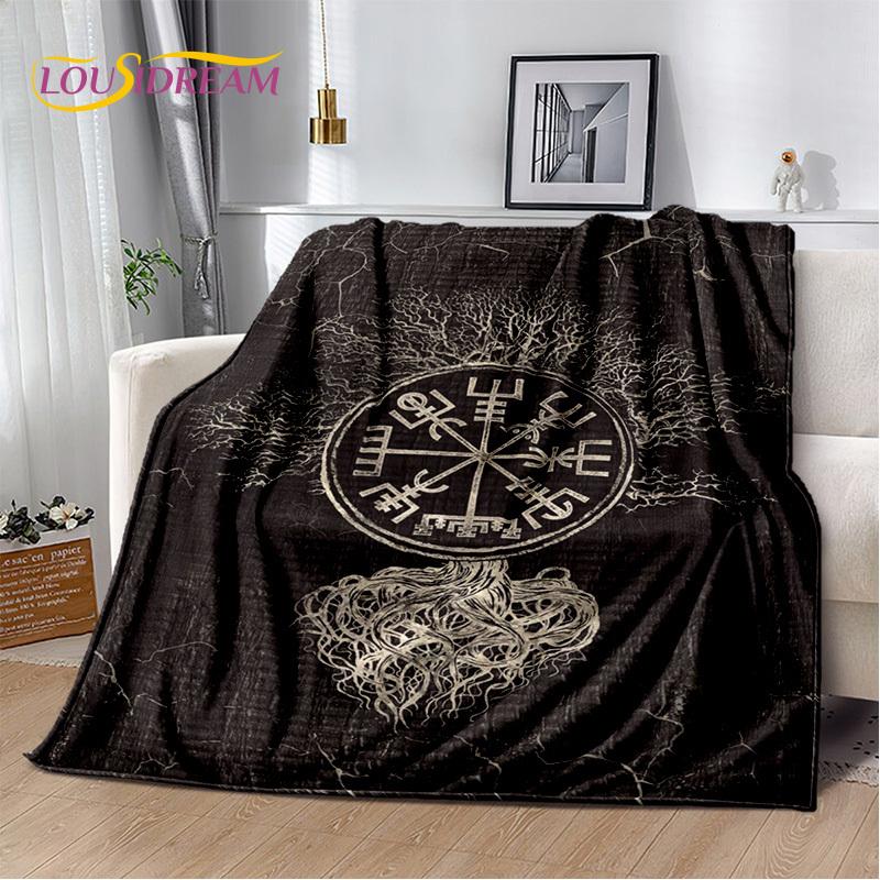 Viking Nordic Odin Valhalla Cartoon Valknut Blanket,Soft Throw Blanket for Home Bedroom Bed Sofa Picnic Office Travel Cover Kids