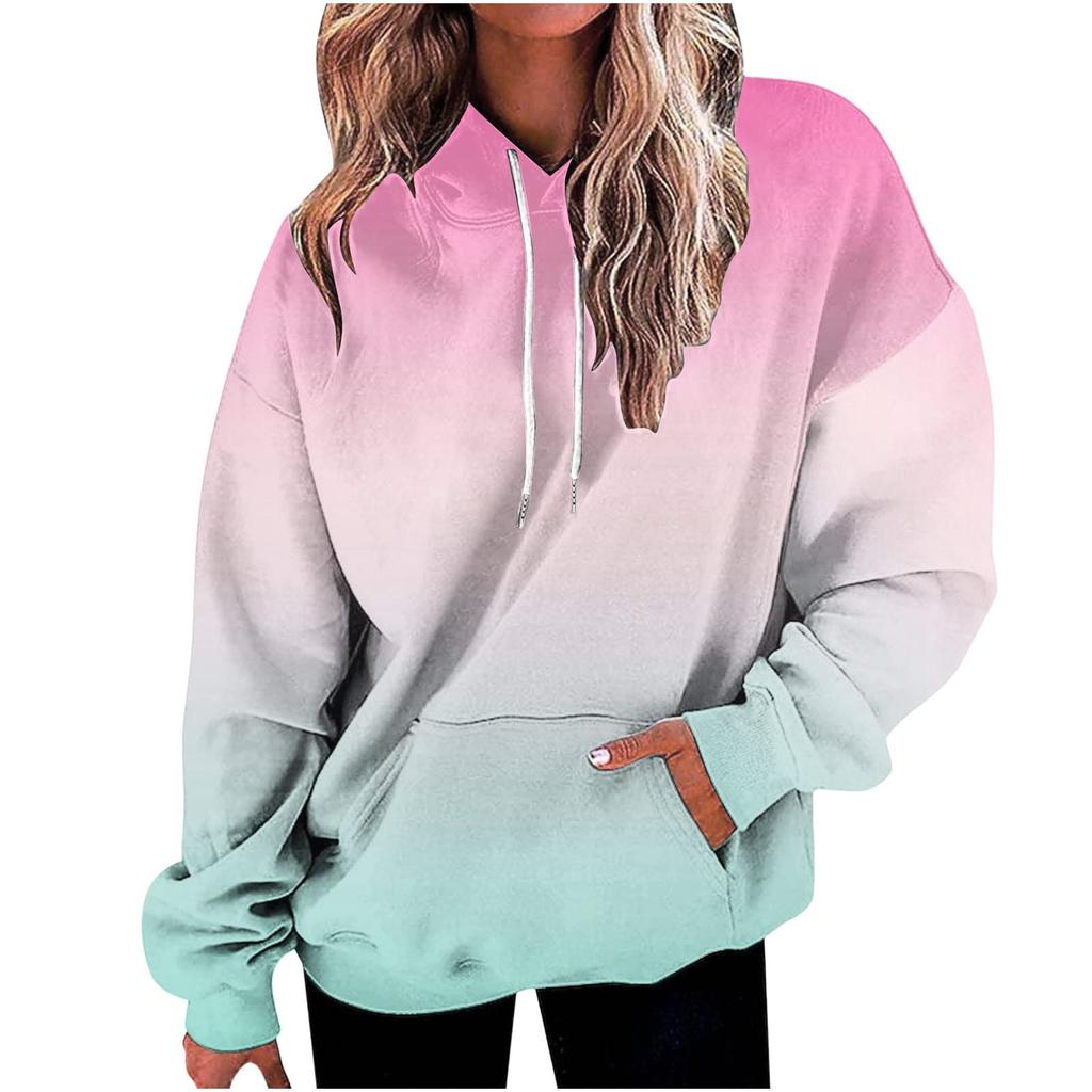 Kids 3D Gradient Printed Long Sleeve Loose Hooded Sweatshirt Simple Girl Casual Long Sleeve Pullover