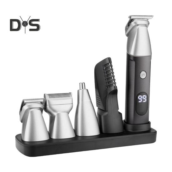 

Беспроводная машинка для стрижки волос для мужчин Водонепроницаемый набор для ухода 5 в 1 со сменными насадками для волос, бороды, USB-аккумуляторный триммер со светодиодным дисплеем серебряный