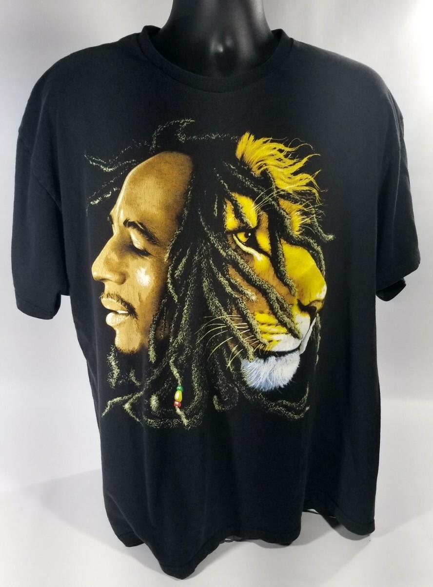 BOB MARLEY & Lion Split Faces T-SHIRT Mens XL? Black Dreads Dreadlocks Rasta XXL