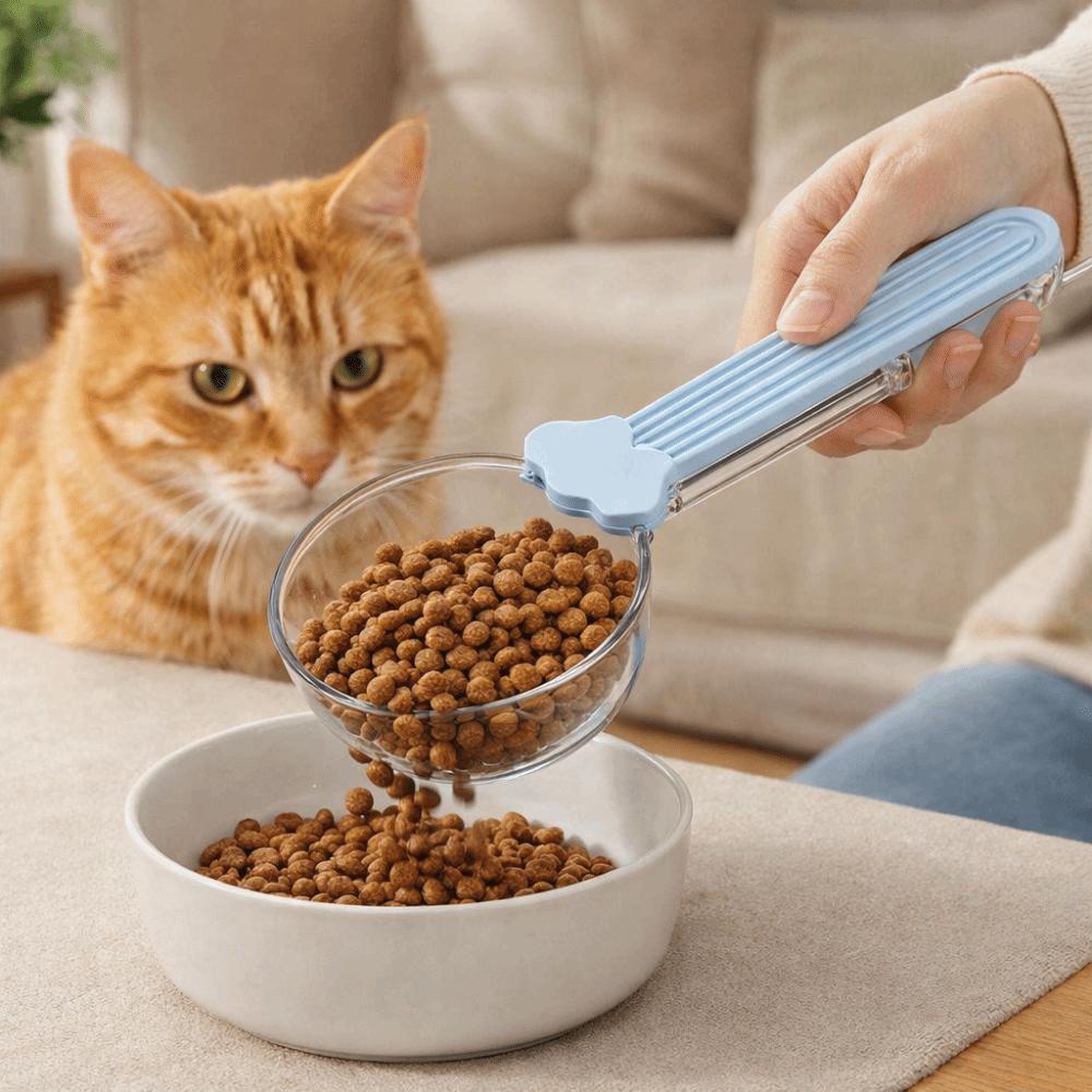 Multi-functional Cat Food Scoop Clear Scale Cat Food Measuring Spoon Sealing Clip  for Dogs Cats