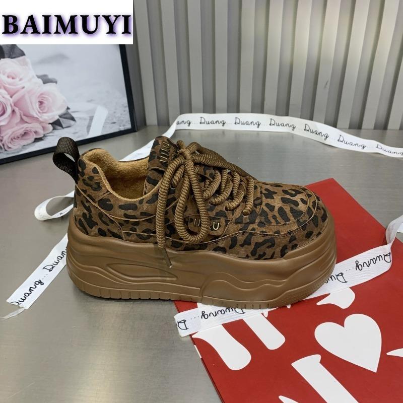 Pantofi de platformă Leopard la modă Femei Adidași casual Iarnă Balerini din piele întoarsă Bumbac Pluș Cald Tendință 2024 Toamnă Designer Sport Zapatos Mujer