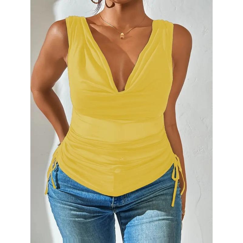 

Футболка-майка Yufeng с коротким топом и высокой талией, без рукавов и V-образным вырезом XXL жёлтый