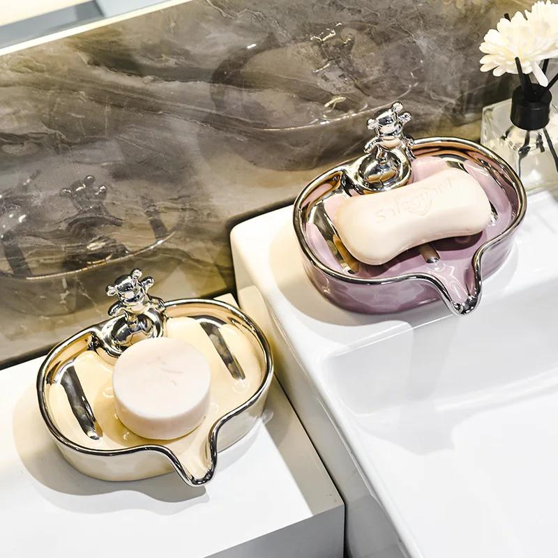 Keramik Seifenschale Seifenablage Kreatives Abtropfgestell High-End Leichter Luxus Haushalt Badezimmer Badezimmer Aufbewahrungsregal Seifenhalter