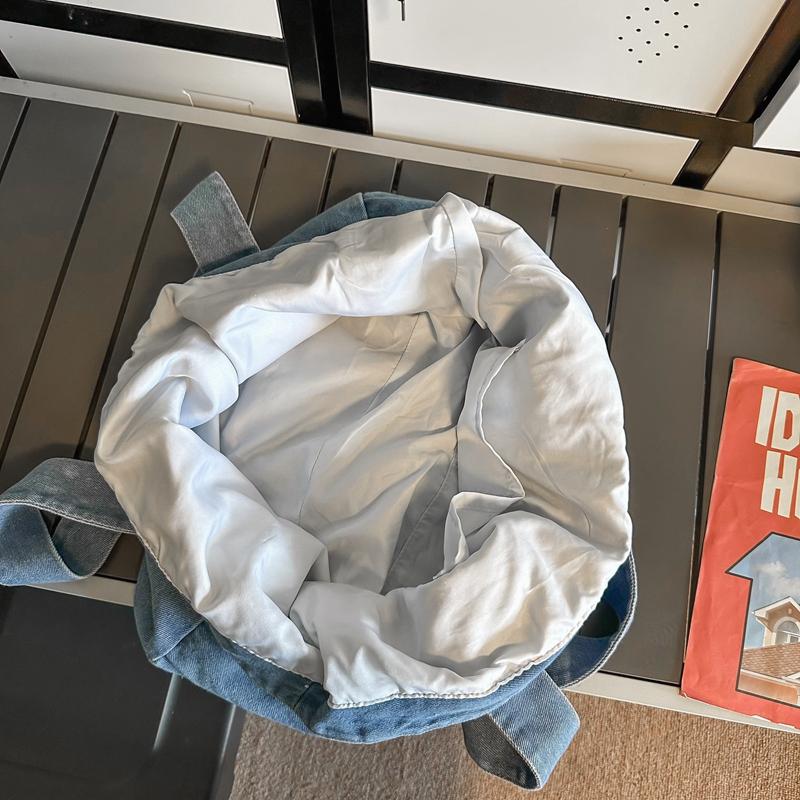 Large Capacity Denim Bag Female Letter Tote Bag Student Shoulder Bag