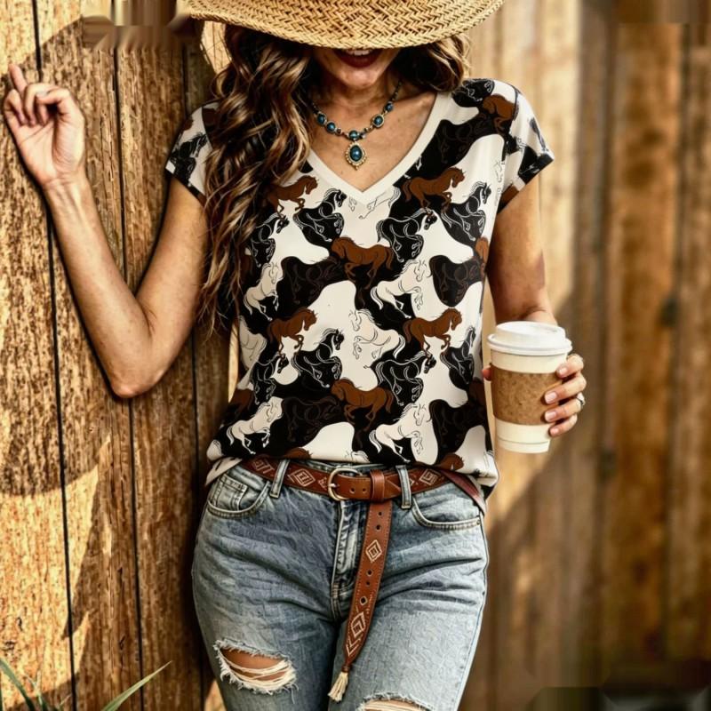 Womens V-Neck Short Sleeve Loose T-Shirt With Colorful Polka Dot Print Casual Oversized Top Daily Wear