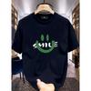 European Size Men'S Heavyweight T-Shirt - Casual Crew Neck, Short Sleeve, Regular Fit, Summer Essential, White with Green Lettering, Lightweight