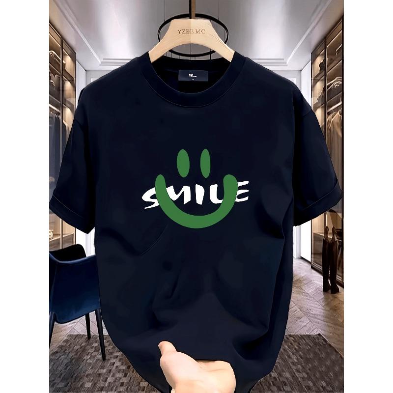 European Size Men'S Heavyweight T-Shirt - Casual Crew Neck, Short Sleeve, Regular Fit, Summer Essential, White with Green Lettering, Lightweight