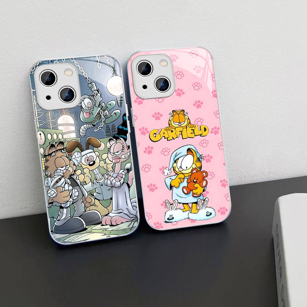 Kawaii Classic G-garfields Cat Tempered Glass For Iphone 14 13 12 11 Pro Mini XS MAX 14Plus X XS XR Cover