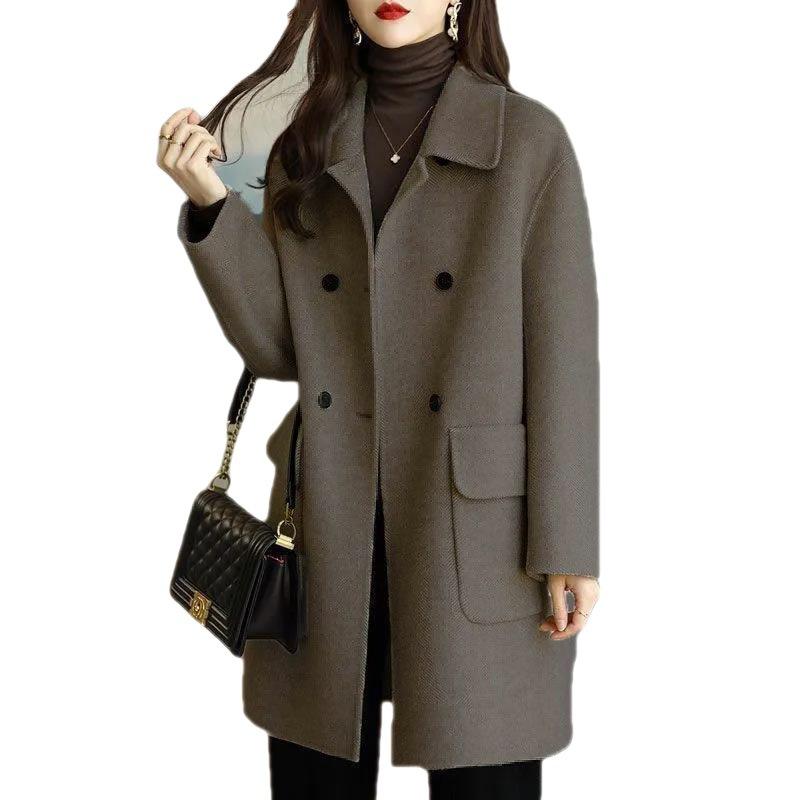 Woolen Coat Women's Autumn and Winter Age-reducing Thickened Korean Style Warm Mid-length Loose Coat for Petite Women