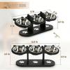 Elevated Black Cat Ear 3 Bowl Cat Feeder Solid Wood Frame and Stainless Steel Bowls Pet Feeding Rack for Indoor Multiple  Cats