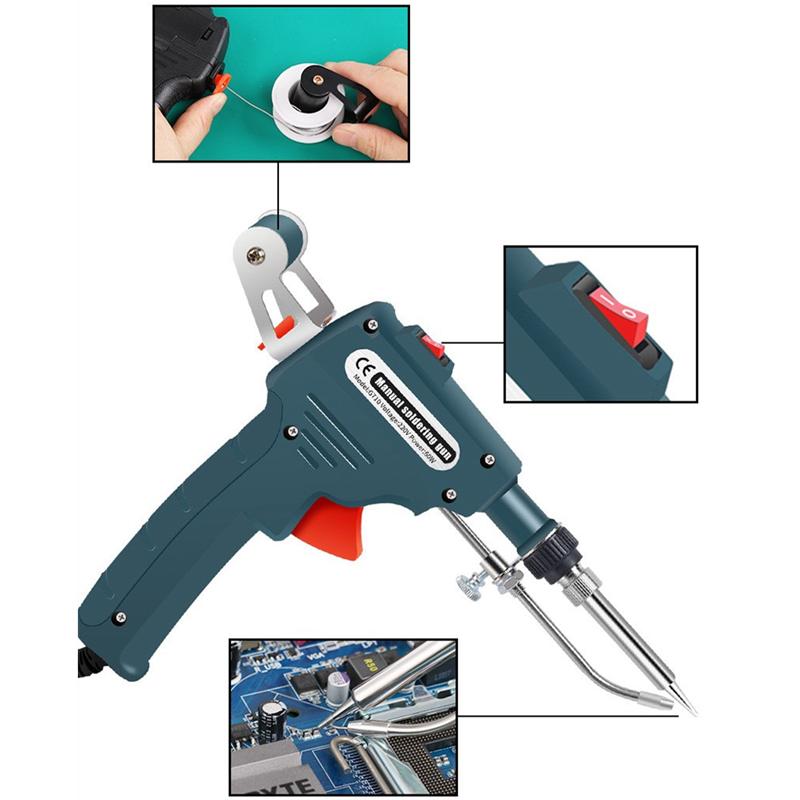 110 V/220 V 60 W Automatisch Senden Zinn Gun Hand Lötkolben Interne Wärme Mit Netzschalter Schweißen PCB Reparatur Werkzeug