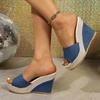 Blue Denim Wedge Sandals for Women Summer 2025 Fashion Peep Toe Thick Sole Slippers Woman Slip On Chunky Platform Sandals Mujer