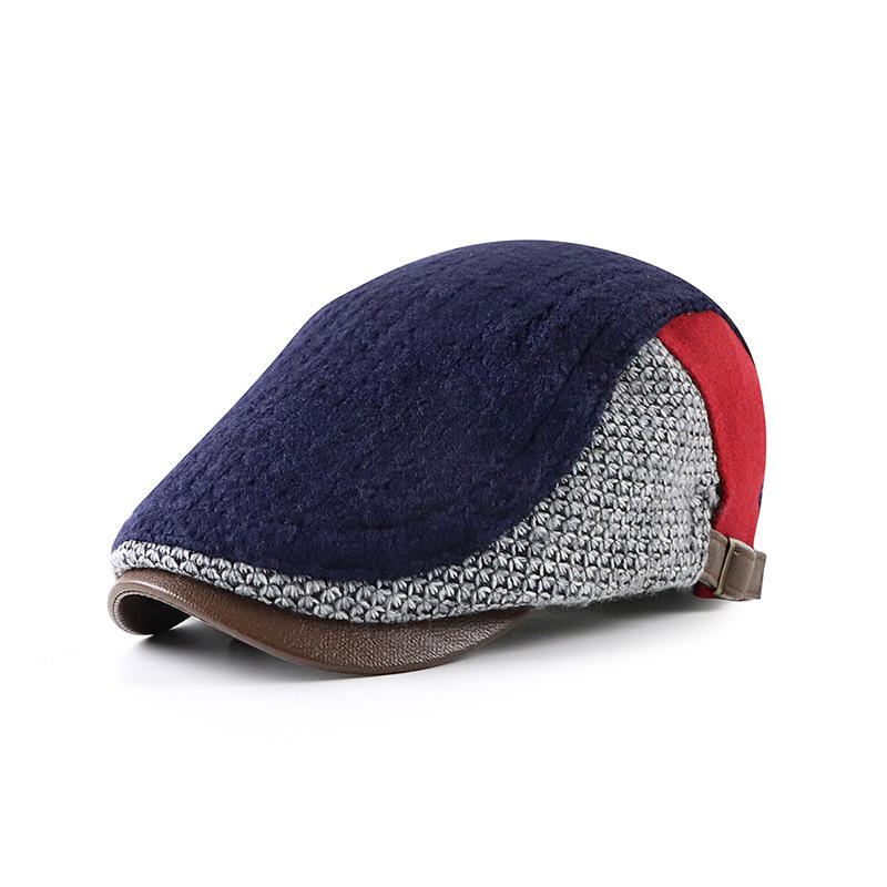 Men's Knitted Patchwork Newsboy Hat Warm Beret Cabbie Ivy Cap Adjustable Buckle Gatsby Style Casual Fashion Accessory