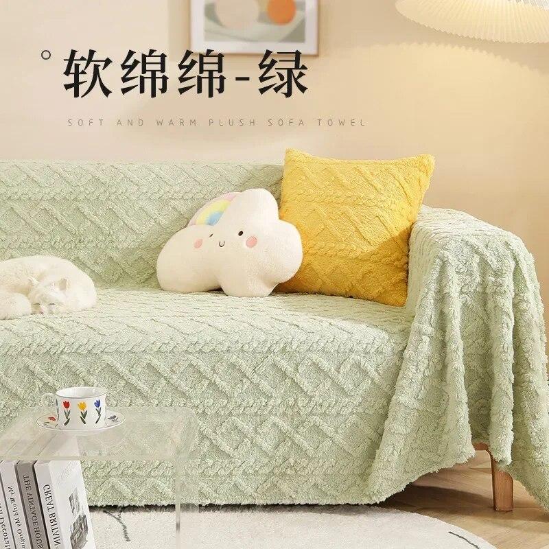 Autumn and Winter Thick Sofa Towel Solid Color Plush Sofa Cover Anti Cat Scratch Sofa Mat Sofa Cover Cloth