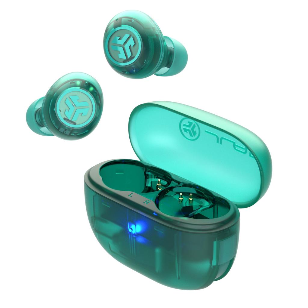 JLab Go Pop ANC Clear Teal Green Wireless Earbuds, Skeleton Color, Clear Teal Green, IP55 Dustproof and Water-Resistant, Active Noise Cancelling,