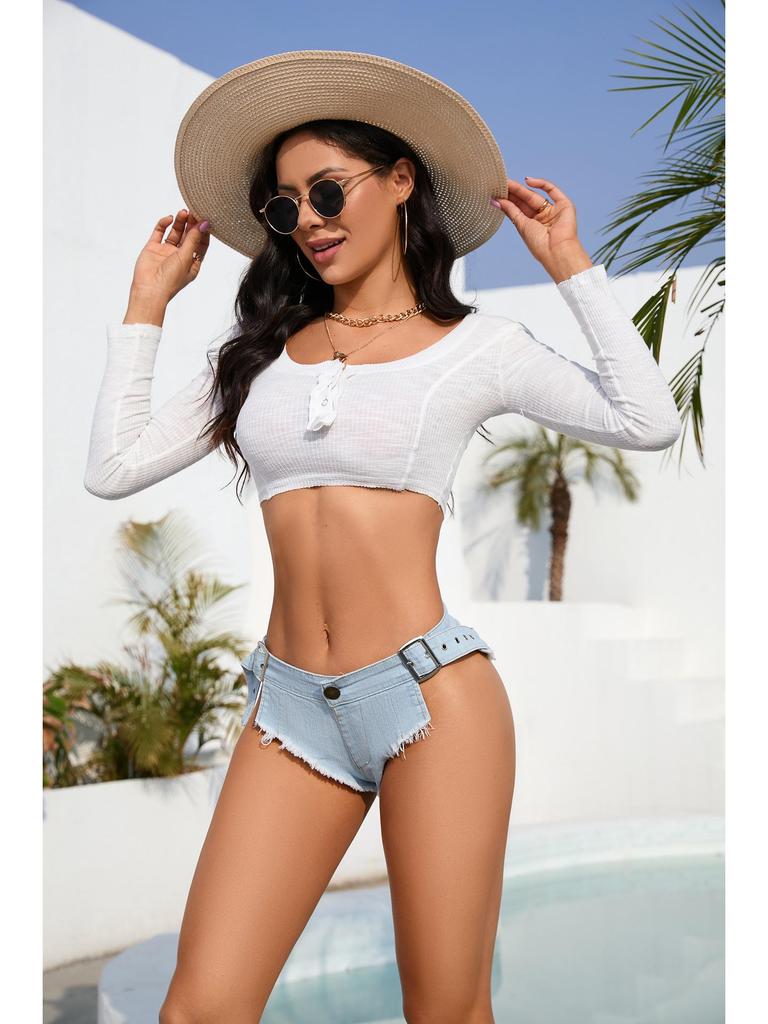 2023 European & American Low-Waist Plus Size Elastic Denim Shorts for Women - Summer Slim Fit