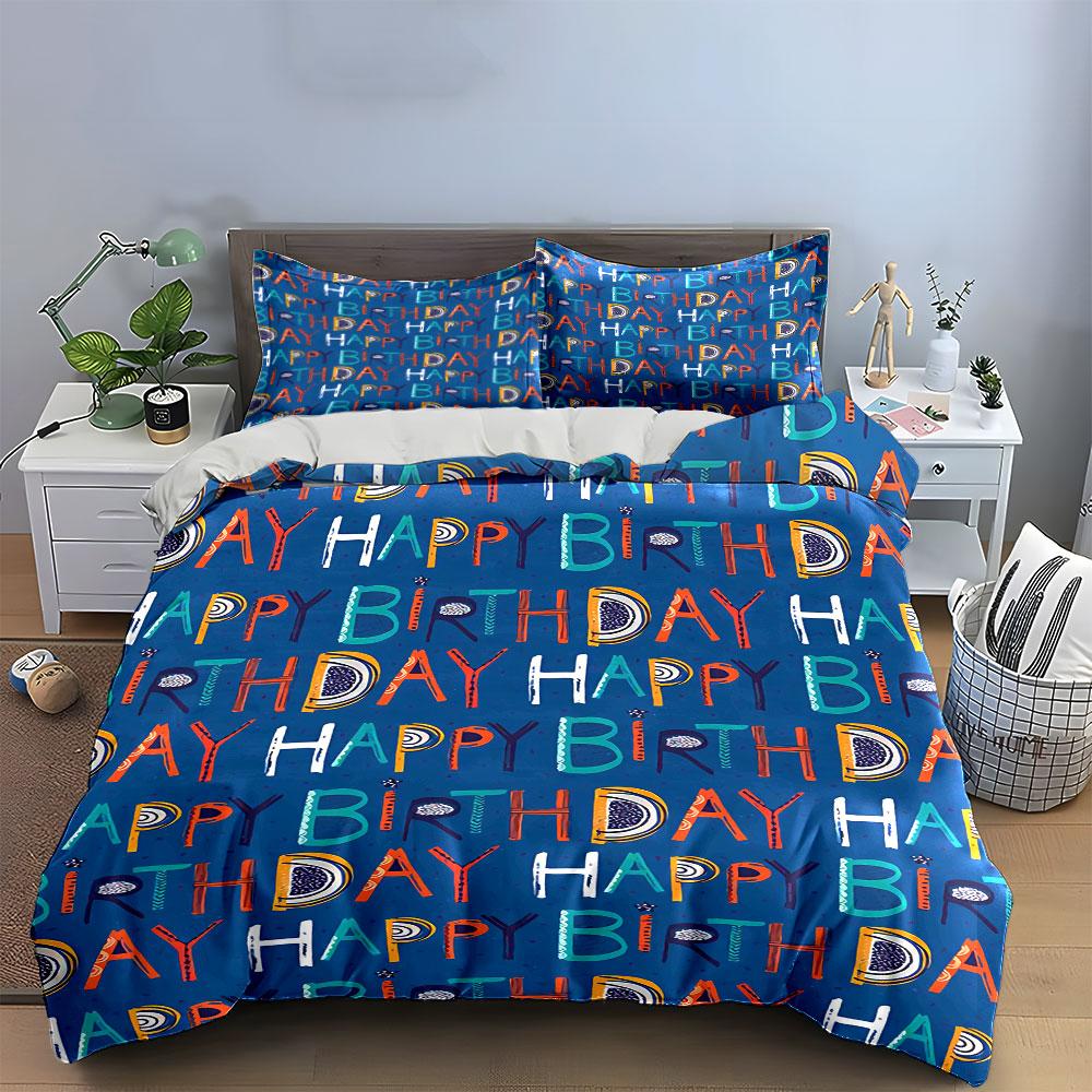 Colorful Happy Birthday Bedding Set Bedding Duvet Cover Set Duvet Cover Pillowcases (1 * Duvet Cover 2 * Pillowcases, without duvet insert)