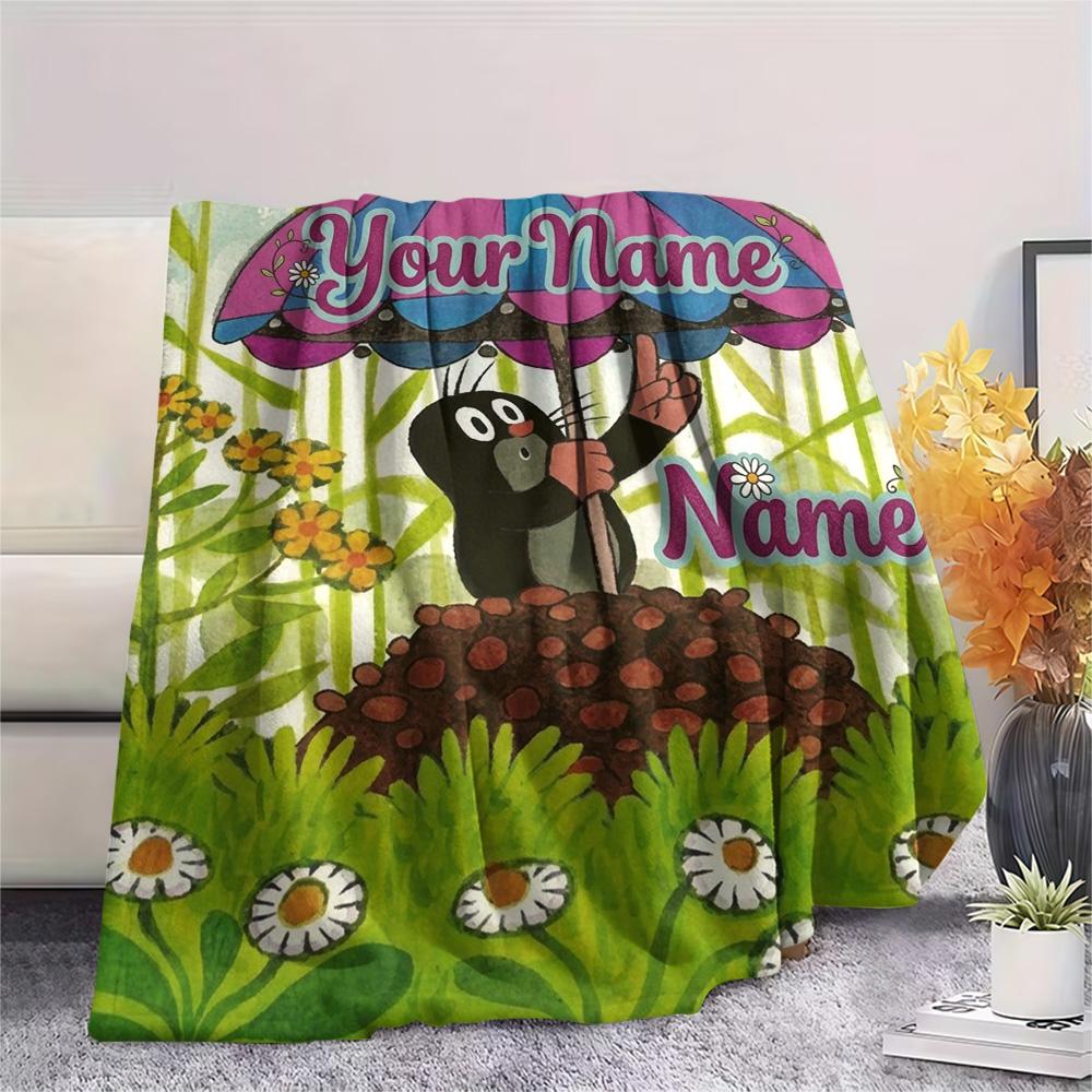 1PC Animal Friends Garden Custom Name Patterned Flannel Blanket Suitable For All Seasons For Home Decor Warmth And Comfort Gifts Holiday Present
