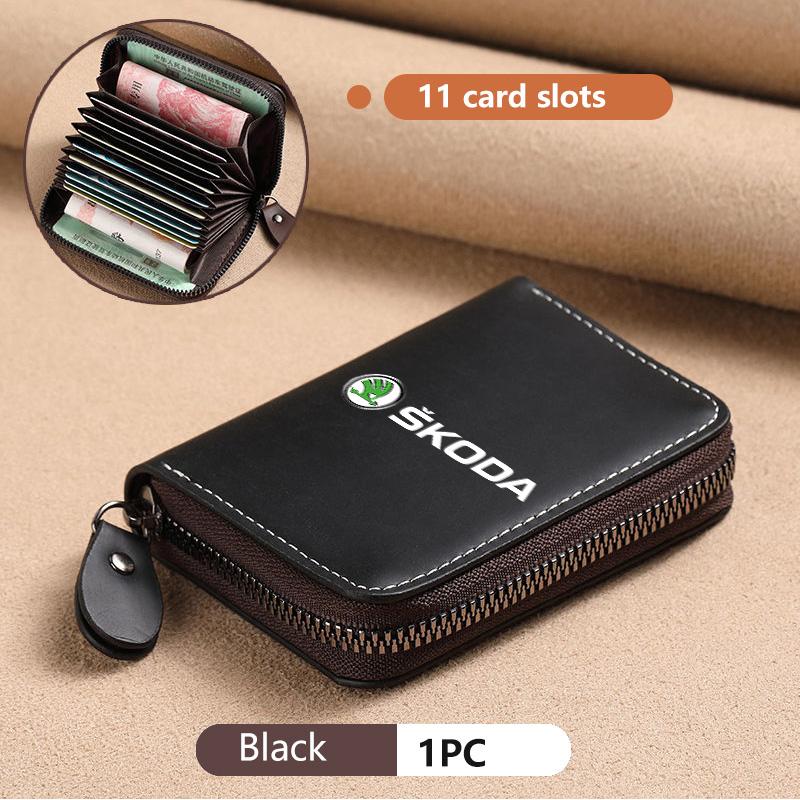 For Skoda Car Leather Wallet Motor ID Credit Card Ticket Storage Bag Octavia Superb RAPID FABIA KAMIQ KAROQ KODIAQ YETI kybf34