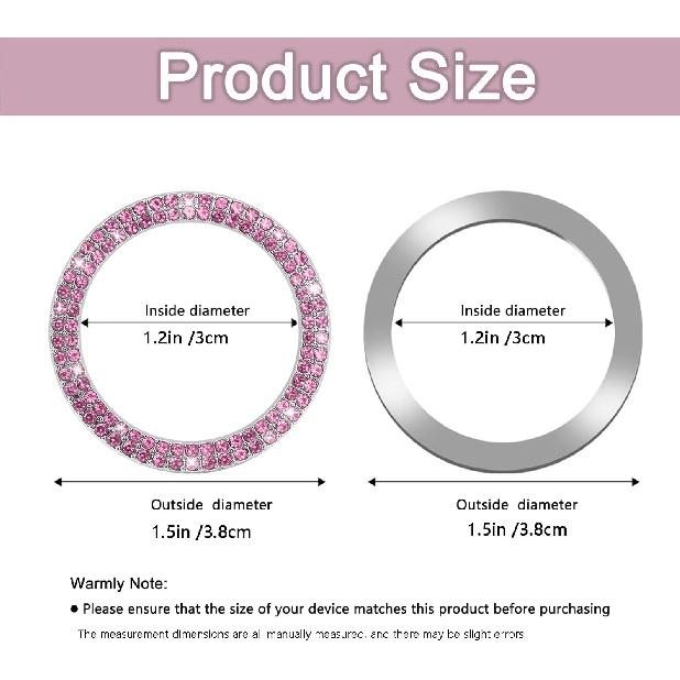 2 Pack Car Engine Start Stop Decoration Ring Pink, Crystal Decorative Ring Sticker Car Interior Accessories for Women, Automotive Pushbutton Switches