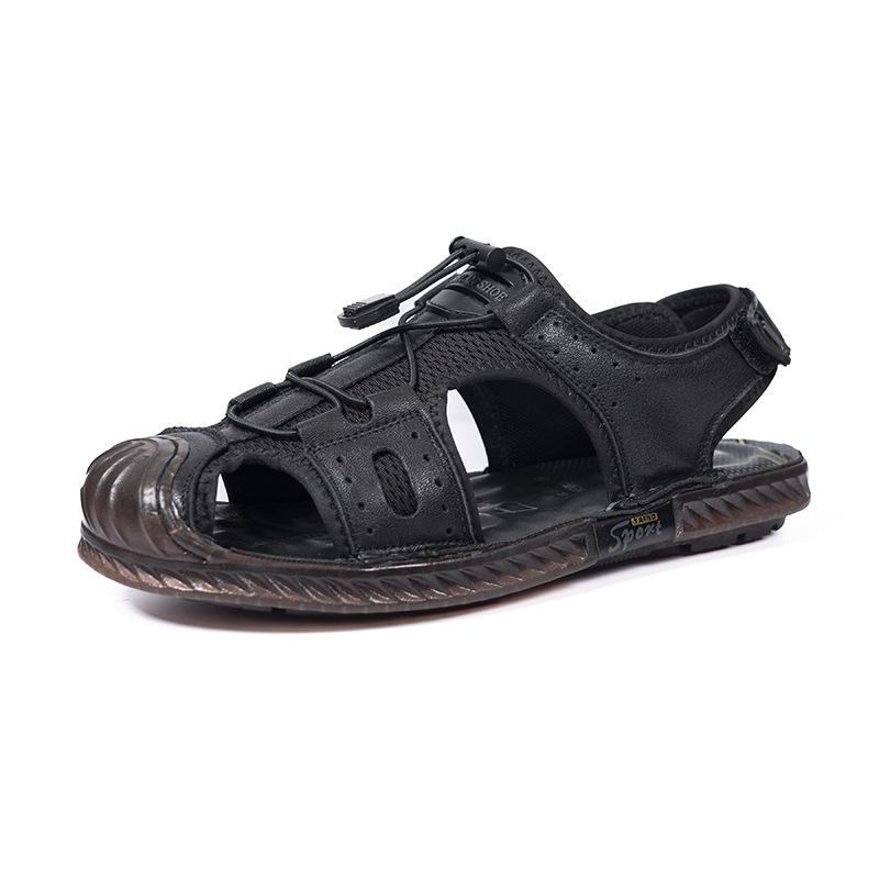 Fashion New Summer Anti-slip Driving Beach Shoes Shoes for Men Fashion Casual Cow Leather Sandals Male Elastic Band Designer Sandals Man