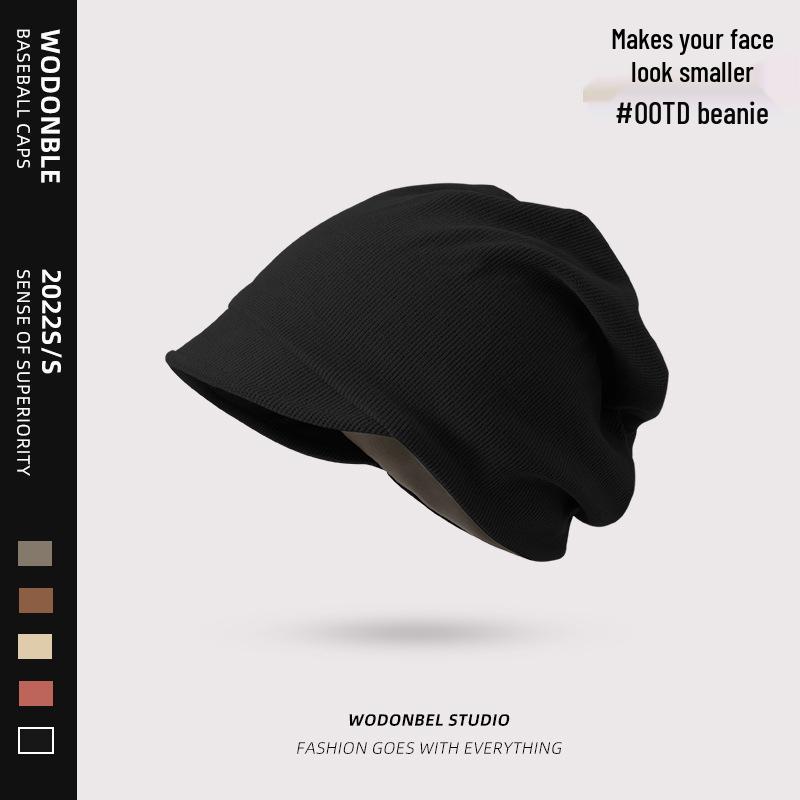 Women's 2023 Small Brim Stacked Beanie: Autumn/Winter Head-Wrapping Wool Hat for a Slimmer Look