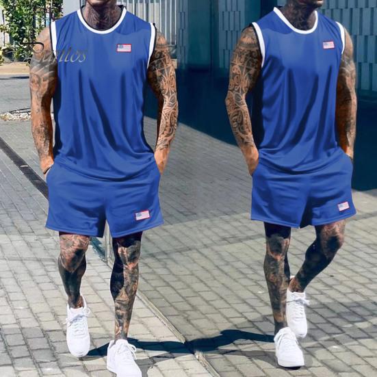 

2 шт./компл., мужской спортивный костюм, летний жилет без рукавов с круглым вырезом, шорты с эластичной резинкой на талии, комплект, лоскутный цветной баскетбольный спортивный костюм XL армия зеленый