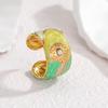 Rhinestone Sunflower Drip Oil Open Ring: European & American Style, Fashionable Titanium Steel Jewelry for Women