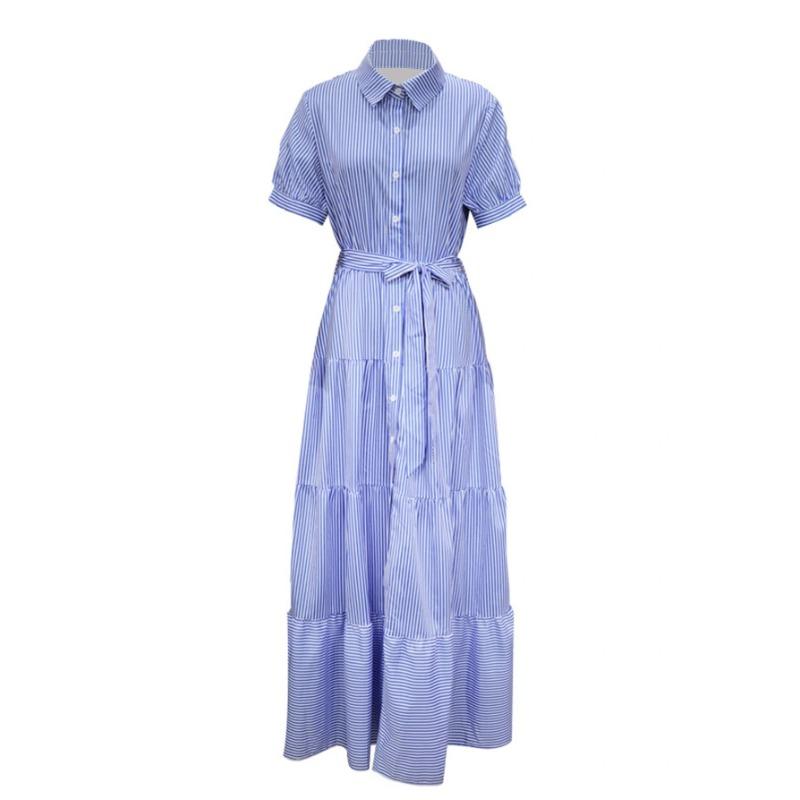 Summer Women's Dress Fashion Striped Short Sleeve Loose Midi Dresses