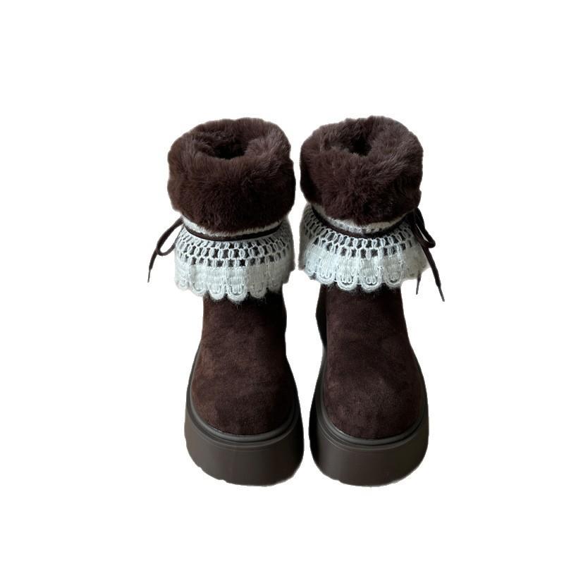 Thick-soled retro casual shoes, new velvet warm winter cotton shoes, fluffy thickened snow boots, women's short boots
