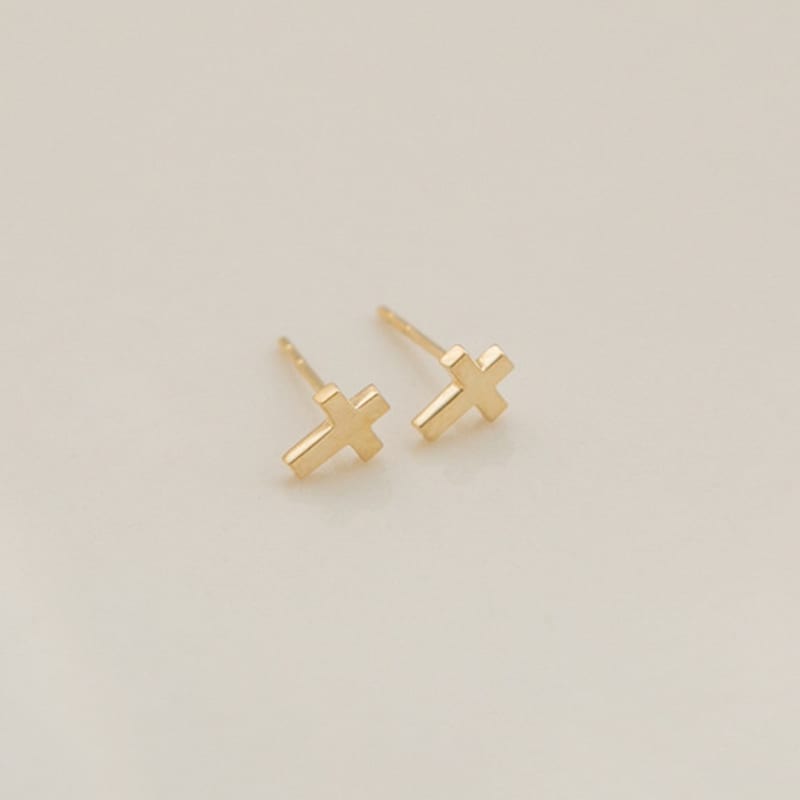 LUNNE 14k Basic Mini Cross Earrings (14k Gold) #ES19