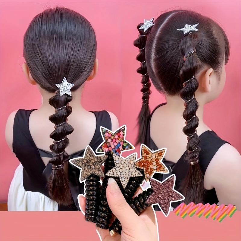 Rhinestone Star Phone Cord Hair Ties For Girls, Colorful Spiral Scrunchies, Hair Accessories For Girls Gift