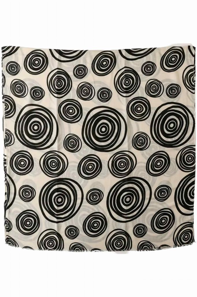 Cream and Black Scarf with Geometric Pattern - 180x90 , Cotton and Viscose