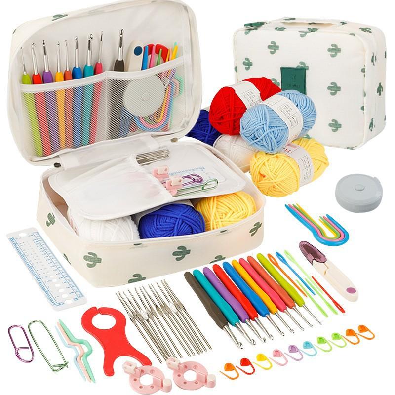 

Набор для вязания крючком из 58 предметов, крючки для вязания с мягкой ручкой из шерсти, полный набор инструментов для ручного вязания DIY для начинающих, хранение